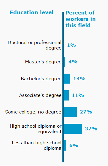 Chart. Percent of workers in this field by education level attained
