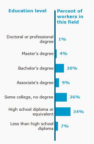 Chart. Percent of workers in this field by education level attained