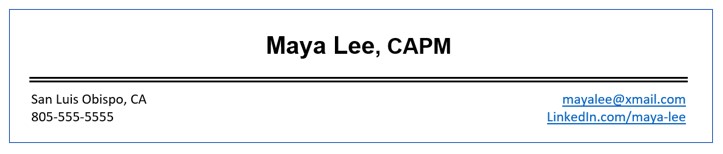 Header of Resume