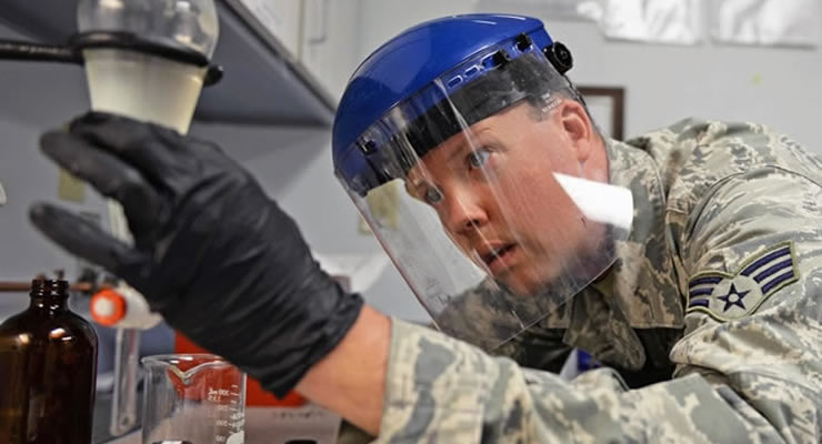 Soldier works in lab