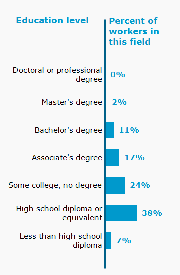Chart. Percent of workers in this field by education level attained